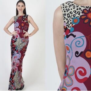 Benjamin A multicolor maxi dress open back vintage artsy 8